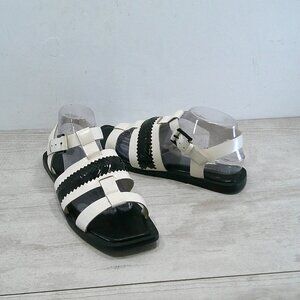 Vince Camuto Bachelen Leather Woven Black & Cream Flat Gladiator Sandals 9.5 M